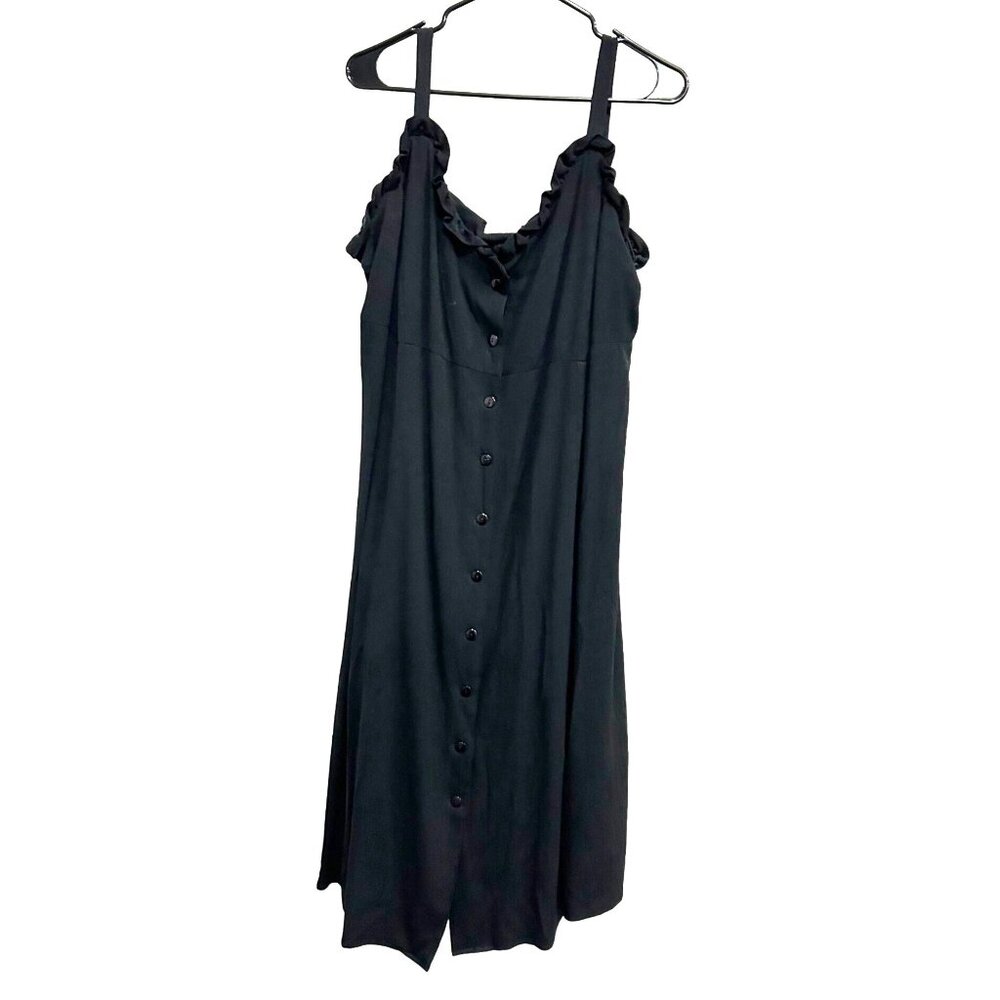 Elisabeth Petite Liz Claiborne Black Button-Down Dress Ruffle Detail Sz 16P